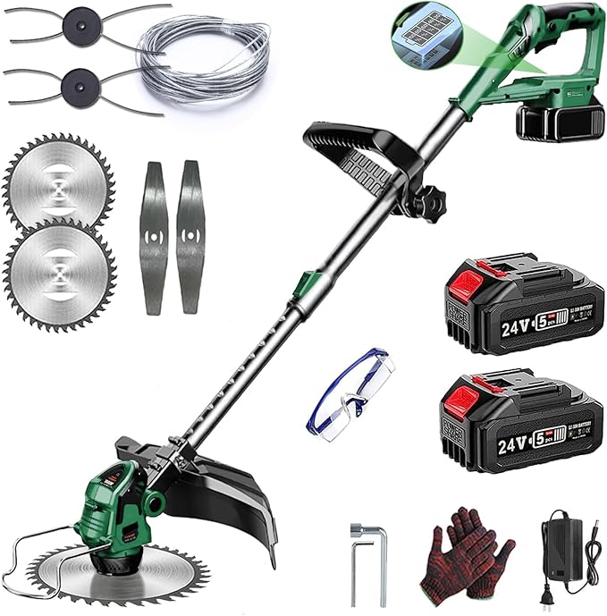 جزازة عشب لاسلكية مع بطاريتين 24 فولت وشاحن